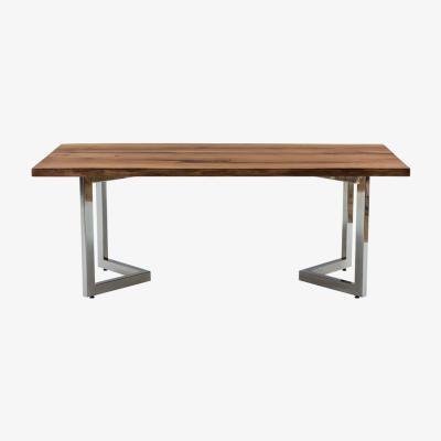 Vivense Zenn 4-6 Seat Fixed Dining Table, Dark Wood & Silver