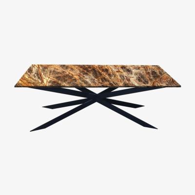 Vivense Mitra 4 Seat Marble Fixed Dining Table, Natural & Black