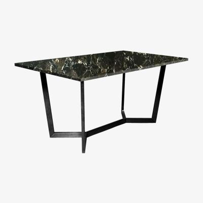 Vivense Navis 6-8 Seat Marble Fixed Dining Table, Black & Black (High Gloss)
