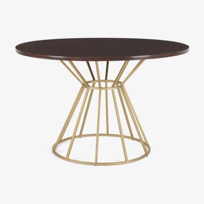 Vivense Vorix 4 Seat Fixed Dining Table, Dark Wood & Gold