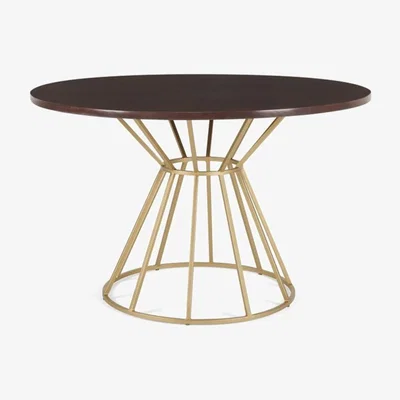 Vivense Vorix 4 Seat Fixed Dining Table, Dark Wood & Gold