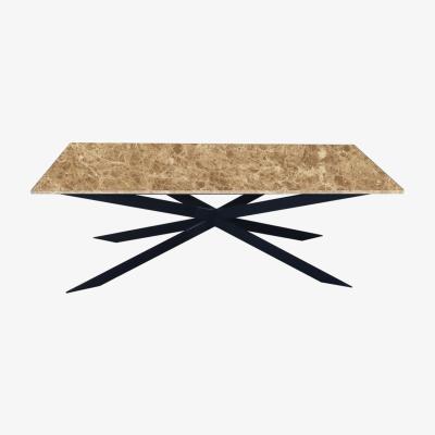 Vivense Mitra 6-8 Seat Marble Fixed Dining Table, Natural & Black