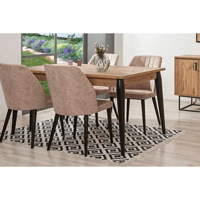 Vivense Quantum 6-8 Seat Extendable Dining Table, Light Wood & Black