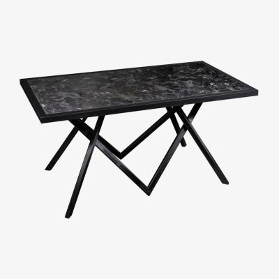 Vivense Bianca 4-6 Seat Fixed Dining Table, Black (Marble Effect) & Black
