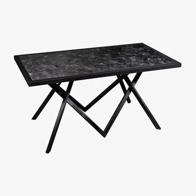 Vivense Bianca 4-6 Seat Fixed Dining Table, Black (Marble Effect) & Black