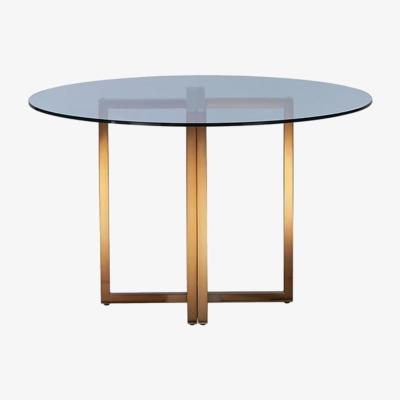 Vivense Potrica 4 Seat Fixed Dining Table, Glass & Brass
