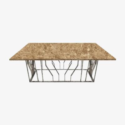 Vivense Rome 6-8 Seat Marble Fixed Dining Table, Light Brown & Chrome