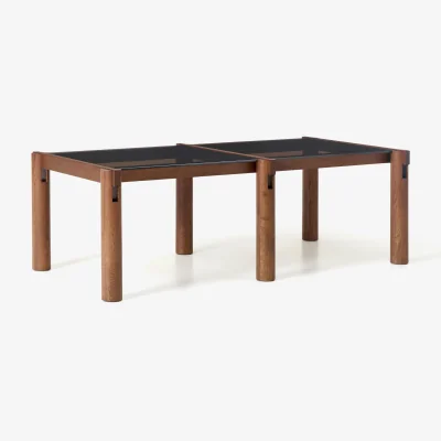 Westwing Oak Wood Dining Table Rory with Glass Tabletop, in various sizes