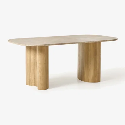Westwing Oak Wood Dining Table Canyon with Travertine Top, in various sizes