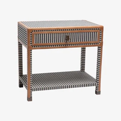 Amara Made Goods - Edward Nightstand - Blue Striped/Camel - Double