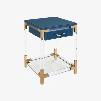 Amara Jonathan Adler - Jacques 2-Tier Table with Drawer - Brass/Navy