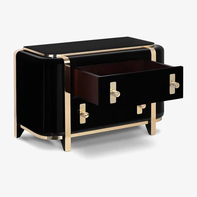 Amara Essential Home - Kahn Nightstand - Polished Brass/Smoked Black Glass