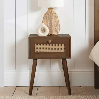 Arighi Bianchi Washington 1DR Rattan Bedside Table, Walnut
