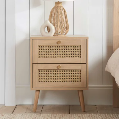 Arighi Bianchi Washington 2DR Rattan Bedside Table, Oak