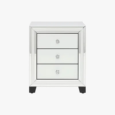 Barker and Stonehouse Krystal 3 Drawer Bedside Cabinet, White Glass and Mirror