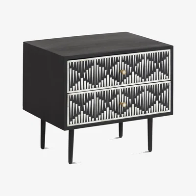 Barker and Stonehouse Vivian 2 Drawer Bedside Table, Black | Barker & Stonehouse