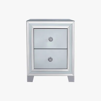 Barker and Stonehouse Quartz 2 Drawer Bedside Cabinet, Grey Glass and Mirror