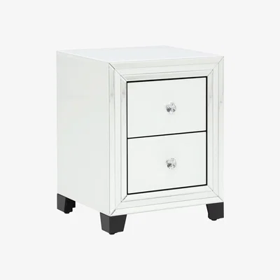 Barker and Stonehouse Krystal 2 Drawer Bedside Cabinet, White Glass and Mirror