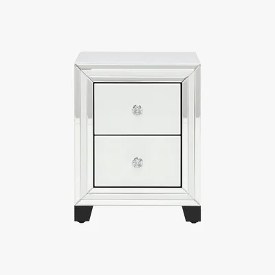 Barker and Stonehouse Krystal 2 Drawer Bedside Cabinet, White Glass and Mirror