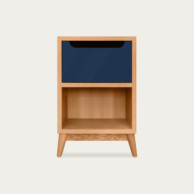 Bombinate.com Navy Unik Bedside Table - Natural Oak