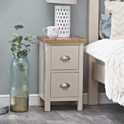 Chiltern Oak Furniture Rutland Painted Oak 2 Drawer Slim Bedside Table