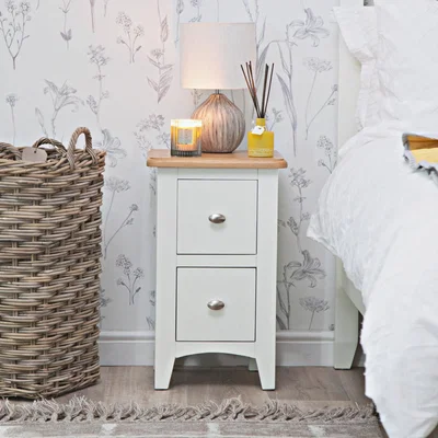 Chiltern Oak Furniture Gloucester White Painted Slim 2 Drawer Bedside Table