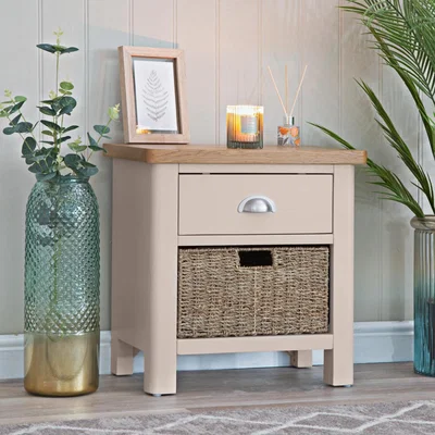 Chiltern Oak Furniture Rutland Painted Oak 1 Drawer 1 Wicker Basket Cabinet