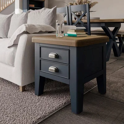 Chiltern Oak Furniture Wessex Smoked Oak Blue Painted Lamp Table