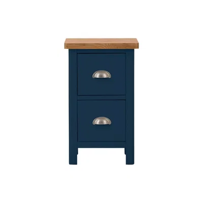 Chiltern Oak Furniture Rutland Blue Painted Oak 2 Drawer Narrow Bedside Table
