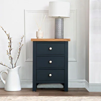 Chiltern Oak Furniture Salisbury Blue Painted Oak 3 Drawer Bedside Table