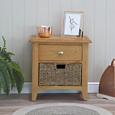 Chiltern Oak Furniture Gloucester Oak 1 Drawer 1 Wicker Basket Cabinet