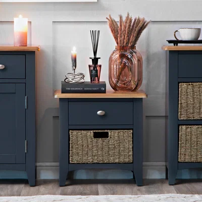 Chiltern Oak Furniture Gloucester Midnight Grey Painted 1 Drawer 1 Wicker Basket Cabinet