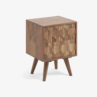 Cuckooland Image Acacia Bedside Table with Carved Front