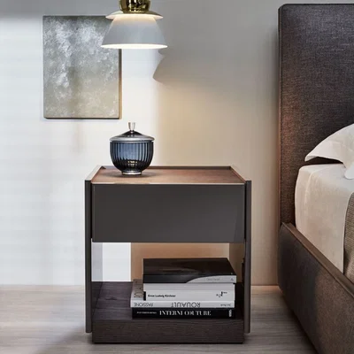 The Conran Shop 5050 Bedside Table Glossy Lead Grey & Graphite Oak
