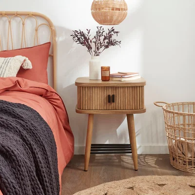 Dunelm Leona 2 Door Bedside Table, Mango Wood Natural