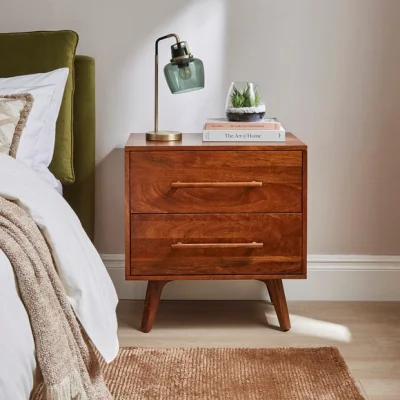 Dunelm Maxton 2 Drawer Bedside Table, Mango Wood