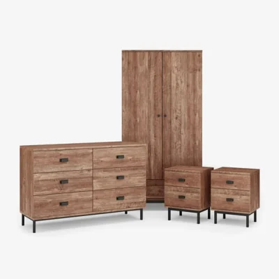 Dunelm Fulton 2 Drawer Bedside Tables & 6 Drawer Chest & 2 Door Wardrobe Bundle