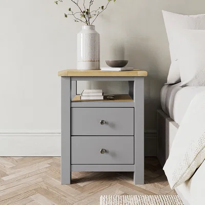 Dunelm Olney 2 Drawer Bedside Table Grey