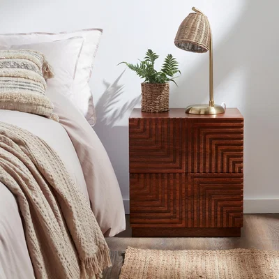 Dunelm Kolt 2 Drawer Bedside Table, Dark Stained Mango Wood Dark Stained Wood