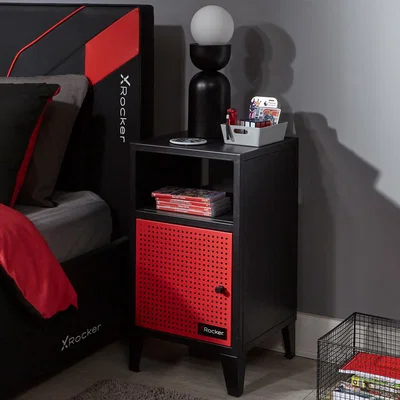 Dunelm X Rocker MESH TEK Bedside Cabinet with Single Cube Storage Black