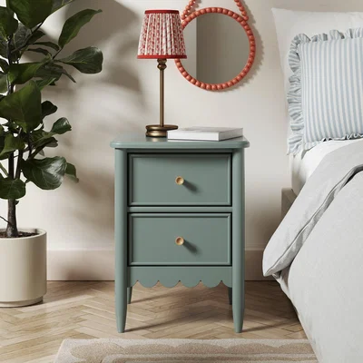 Dunelm Remi 2 Drawer Bedside Table Green