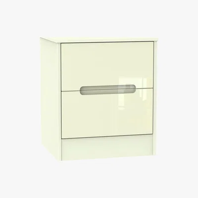 Dunelm Monaco Cream Gloss 2 Drawer Bedside Cabinet Cream