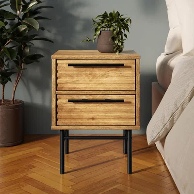 Dunelm Bryant 2 Drawer Bedside, Mango Wood Effect Natural