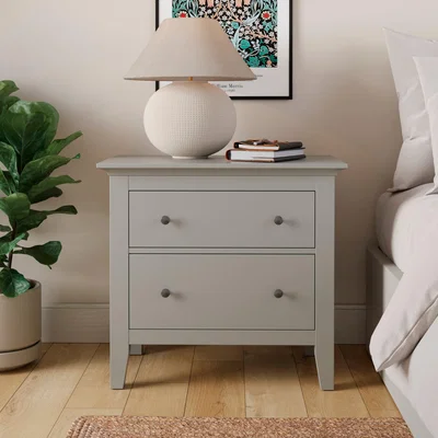 Dunelm Lynton 2 Drawer Wide Bedside Table Grey
