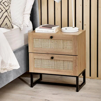 Dunelm Return - Hollis 2 Drawer Bedside Table, Oak