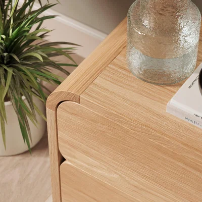 Dunelm Bennett 2 Drawer Bedside Table, Light Oak