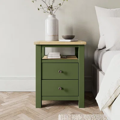 Dunelm Olney 2 Drawer Bedside Table Olive