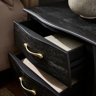 Dunelm Keiko 2 Drawer Bedside Table, Black Mango Wood Black