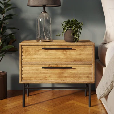 Dunelm Bryant Wide 2 Drawer Bedside Table, Mango Wood Effect