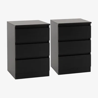 Dunelm Set of 2 Malvern 3 Drawer Bedside Tables Black